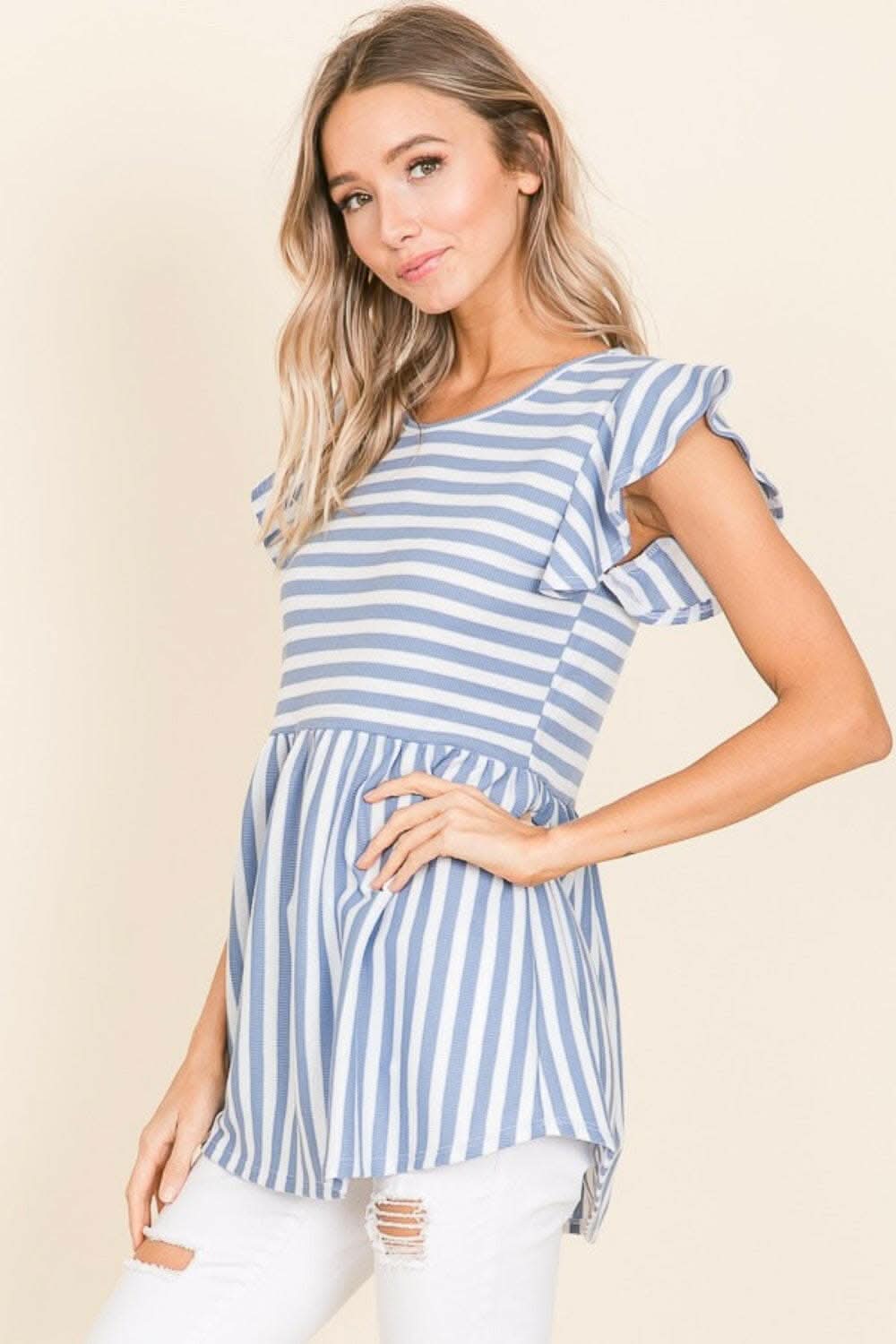 BOMBOM Striped Round Neck Blouse - Love Salve